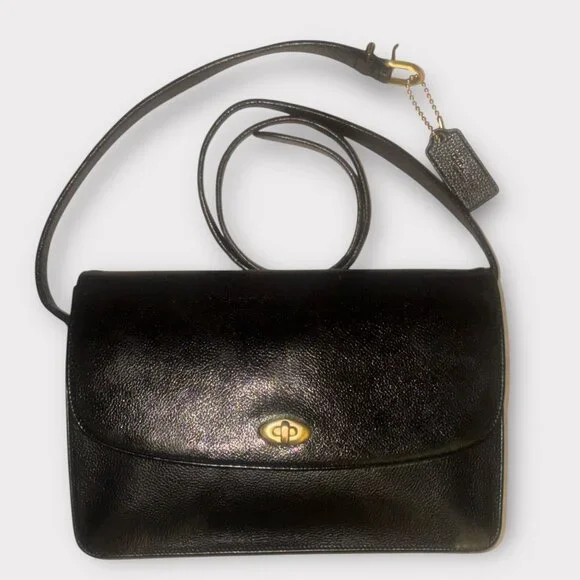 VTG Coach Madison Royalton Bag 4403 Black Caviar Leather Flap Turnlock 90s Italy - Picture 4 of 12